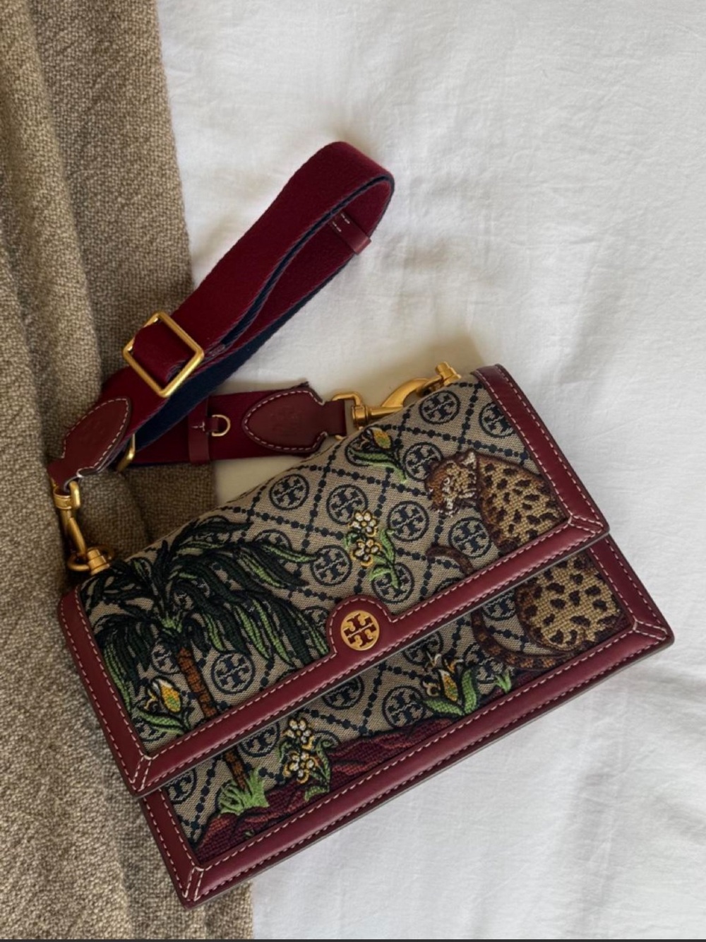 Tory Burch (limited edition)  T monogram Burgundy Embroidered Shoulder Bag